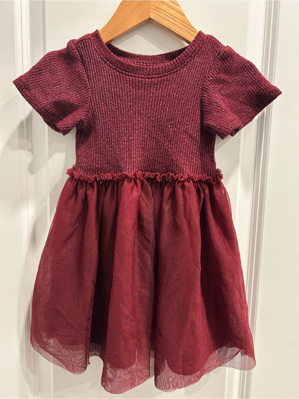 Cat & Jack Burgundy Sparkle Knit Bodice Tulle Skirt Dress